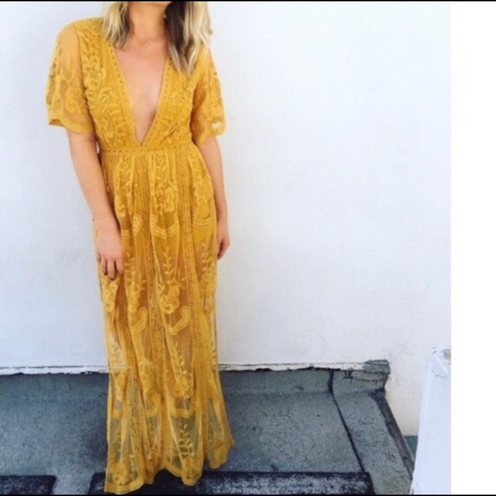 Mustard yellow lace dress